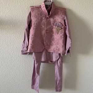 Pink Floral Embroidered Boys' Kurta Set